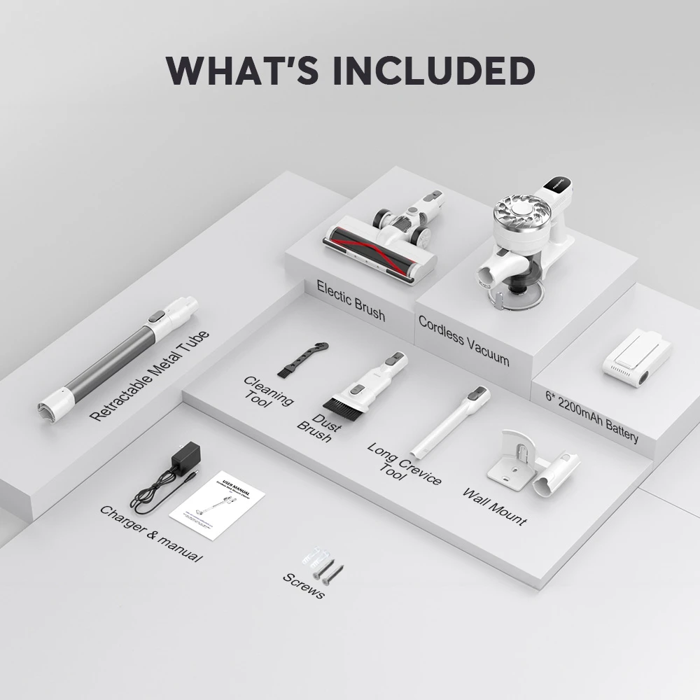 مكنسة كهربائية لاسلكية من تيندو V08 برو، قوة شفط 25 كيلو باسكال، بطارية 2200 مللي أمبير/ساعة