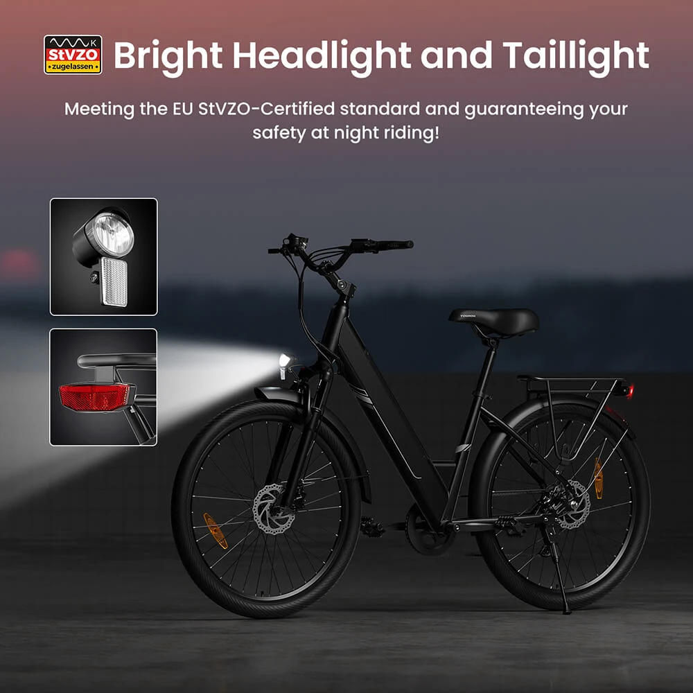 Touroll J1 Pro Electric Bike, 250W Motor, 36V 15.6Ah Battery, 27.5 inch Tires, 25km/h Max Speed, 100km Range, Hydraulic Disc Brake, Suspension with Lockout, Shimano 7-speed