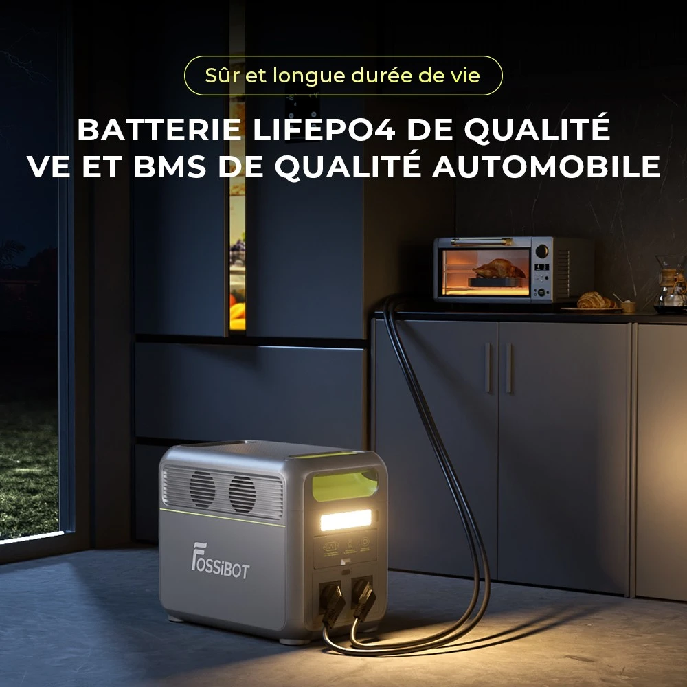 Centrale électrique portable FOSSiBOT F1200, capacité de 1 024 Wh, puissance nominale de 1 200 W, 3 modes d'éclairage LED, 7 ports de sortie, protection BMS, commutation < 10 ms, régulateur d'entrée à 5 vitesses, batterie LiFePO4 de qualité EV, plus de 4 000 cycles