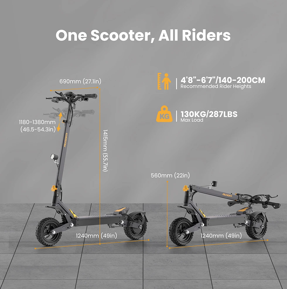Ausom L1 Electric Scooter, 800W Motor, 48V 15.6Ah Battery, 10 inch Tires, 45km/h Max Speed, 70km Range, Front & Rear Disc Brakes, Dual Swingarm Suspension, NFC & Passcode Lock
