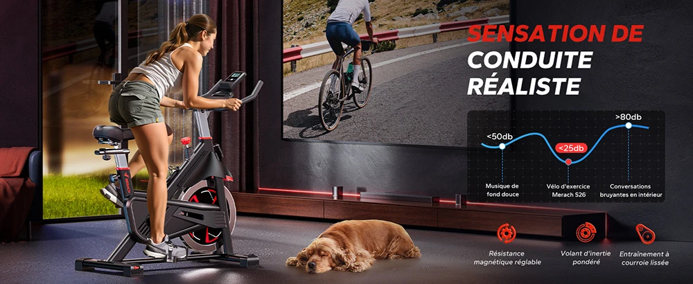 MERACH S38 Vélo d'exercice magnétique, avec application auto-développée, capacité de charge 160kg & volant d'inertie 18kg, vélo stationnaire pour salle de sport à domicile, Noir
