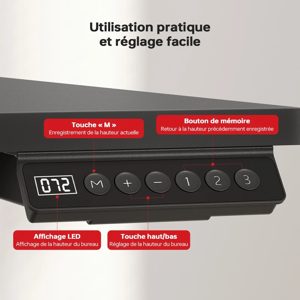ACGAM JSD5-A1-02 Bureau électrique réglable en hauteur avec bande LED RGB