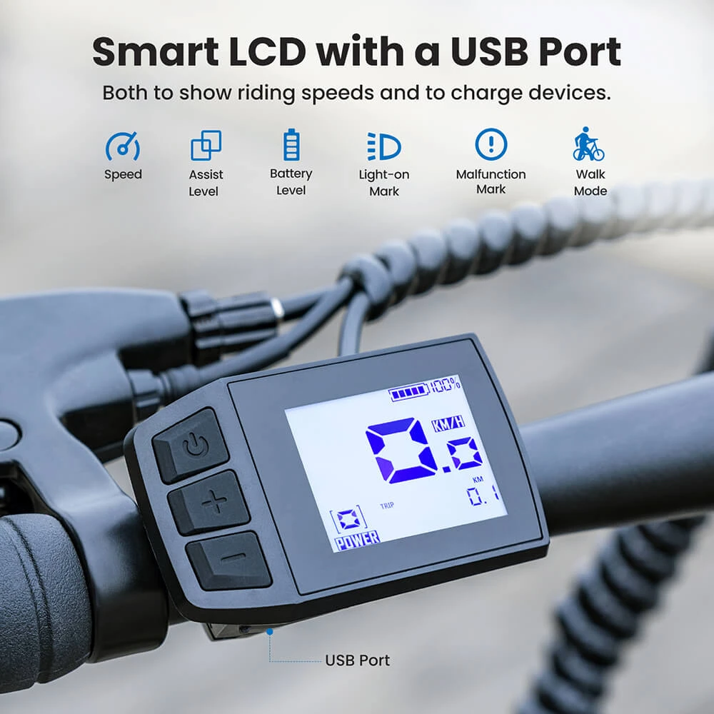 Turoll J1 ST touringcykel, 27,5 tommer, 250 W motor, 36 V 15,6 Ah batteri, maksimal rækkevidde på 100 km, 1,8 tommer LCD-display