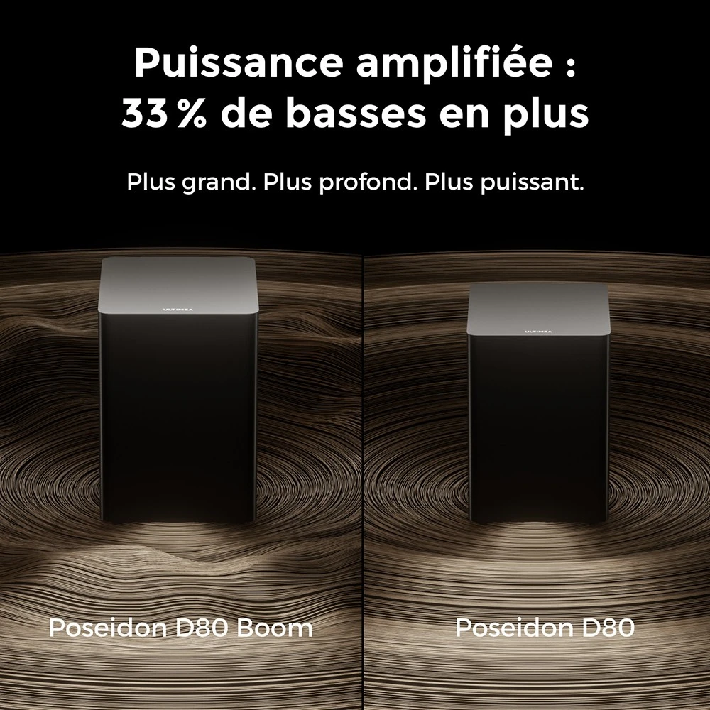 Ultimea Poseidon D80 Boom 7.1 Barre de son avec caisson de basses, Dolby Atmos, puissance de crête de 500 W, contrôle via application, égaliseur 10 bandes, 121 matrices d'égalisation prédéfinies, Bluetooth 5.3