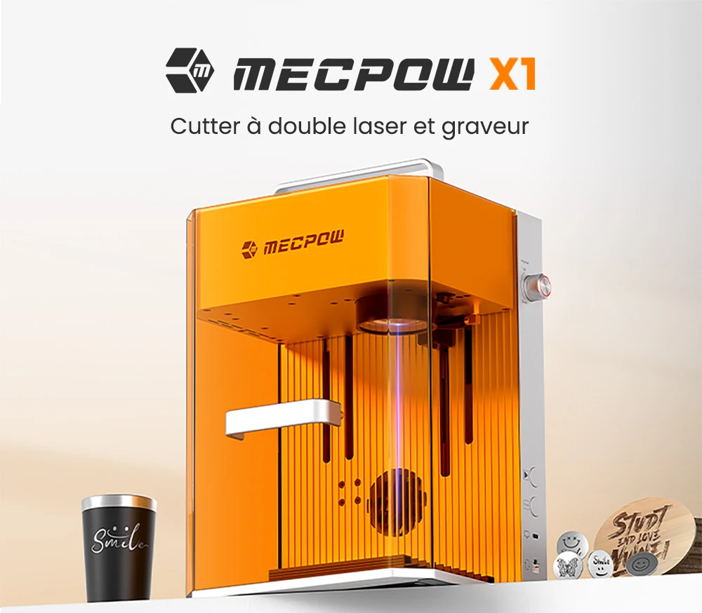 Mecpow X1 Graveur Laser Double, 2W IR + 10W Diode, Vitesse de 5000mm/s, Zone 105×105mm