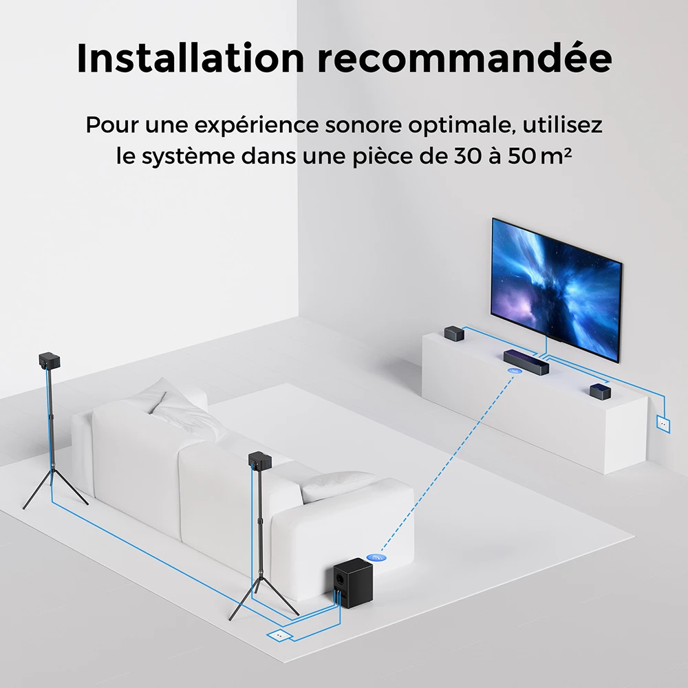 Ultimea Poseidon D80 Boom 7.1 Barre de son avec caisson de basses, Dolby Atmos, puissance de crête de 500 W, contrôle via application, égaliseur 10 bandes, 121 matrices d'égalisation prédéfinies, Bluetooth 5.3