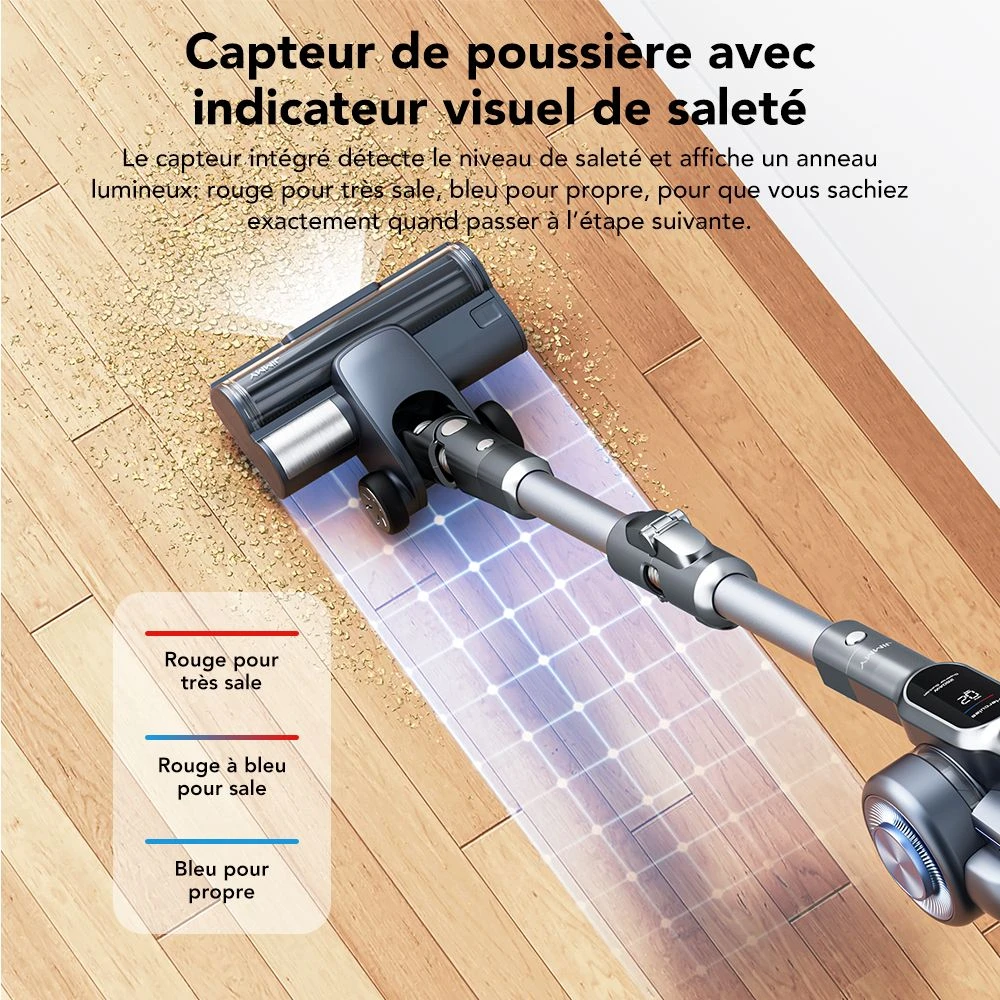 Jimmy H11 Pro Aspirateur sans fil, aspiration 700 W/260 AW, autonomie 90 min, tube flexible, 7 outils de nettoyage, affichage LED, pour tapis/sols durs - Gris foncé