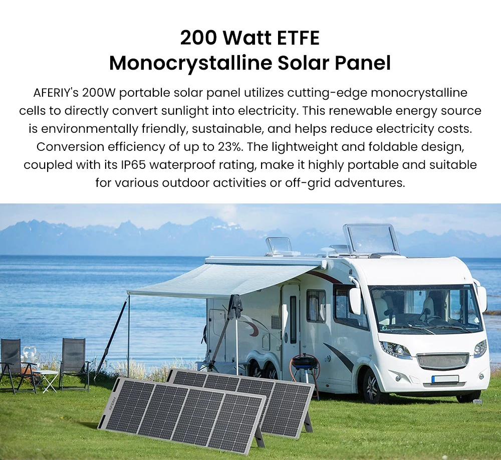 AFERIY AF-S200A1 200 W Panneau solaire pliable portable, taux de conversion d'énergie de 23 %, étanchéité IP65, béquille réglable