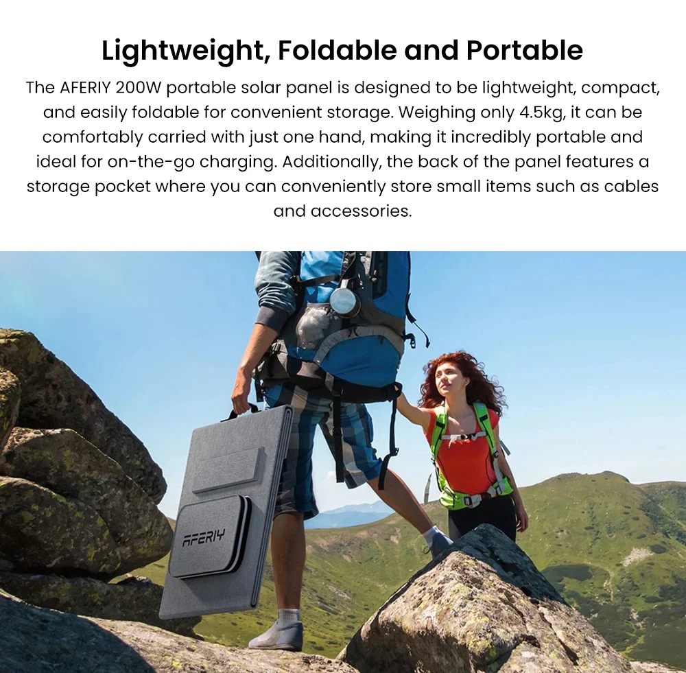 AFERIY AF-S200A1 200 W Panneau solaire pliable portable, taux de conversion d'énergie de 23 %, étanchéité IP65, béquille réglable
