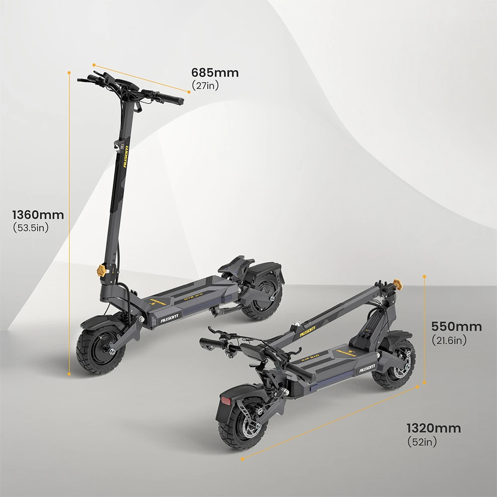 Ausom DT2 Pro Electric Scooter, 2*1100W Motor, 52V 23.4Ah Battery, 10 inch Tires, 42mph Max Speed, 71 miles Max Range, Front & Rear Hydraulic Disc Brakes, Swingarm Suspension, LCD Display