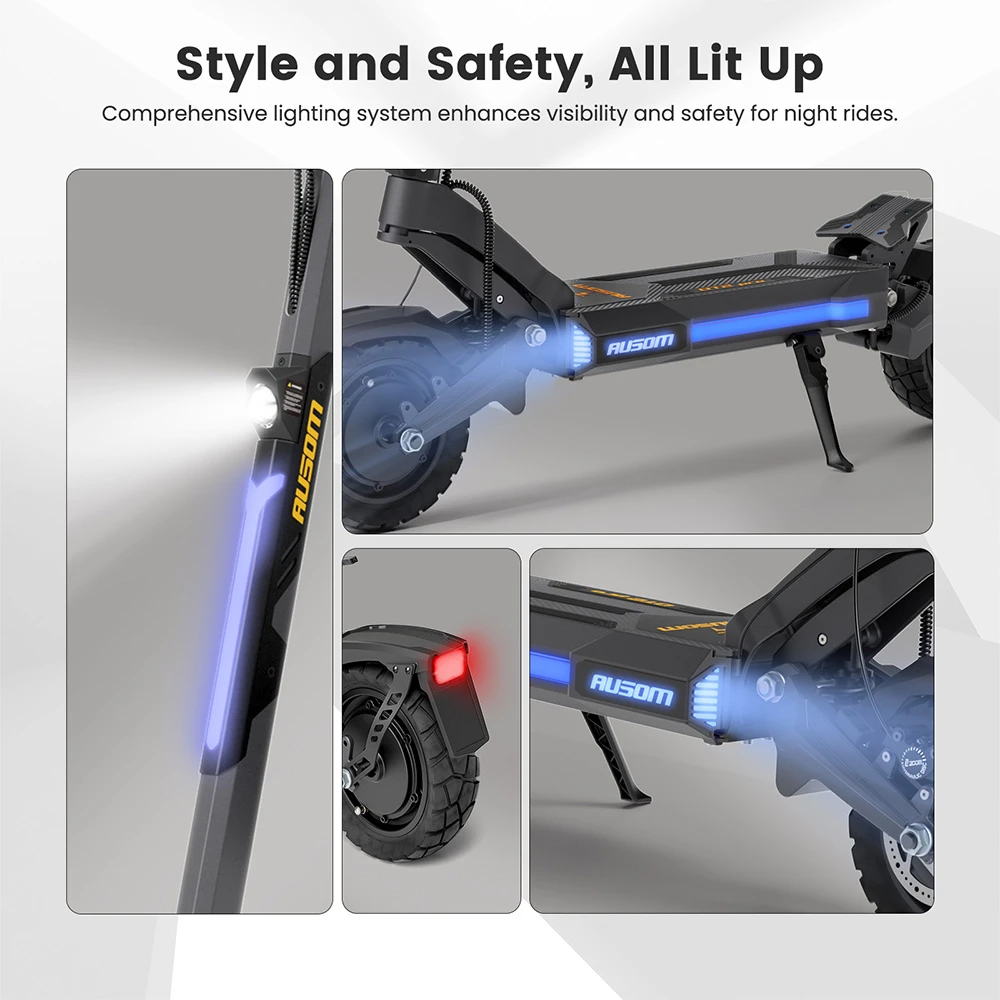 Ausom DT2 Pro Electric Scooter, 2*1100W Motor, 52V 23.4Ah Battery, 10 inch Tires, 42mph Max Speed, 71 miles Max Range, Front & Rear Hydraulic Disc Brakes, Swingarm Suspension, LCD Display