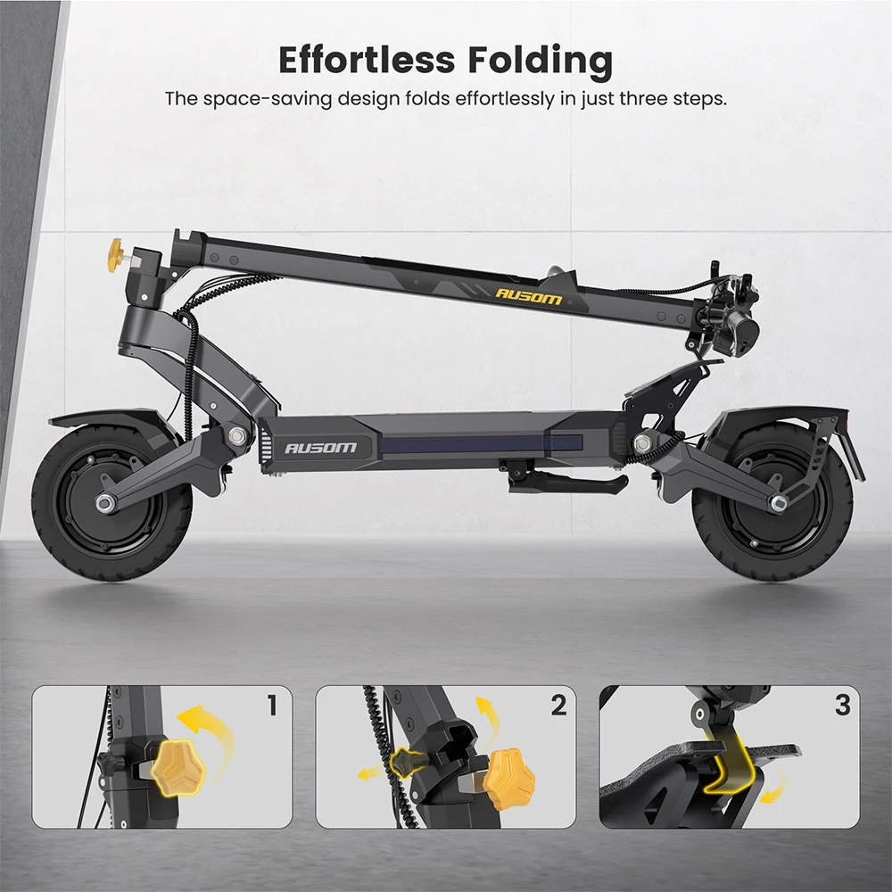 Ausom DT2 Pro Electric Scooter, 2*1100W Motor, 52V 23.4Ah Battery, 10 inch Tires, 42mph Max Speed, 71 miles Max Range, Front & Rear Hydraulic Disc Brakes, Swingarm Suspension, LCD Display