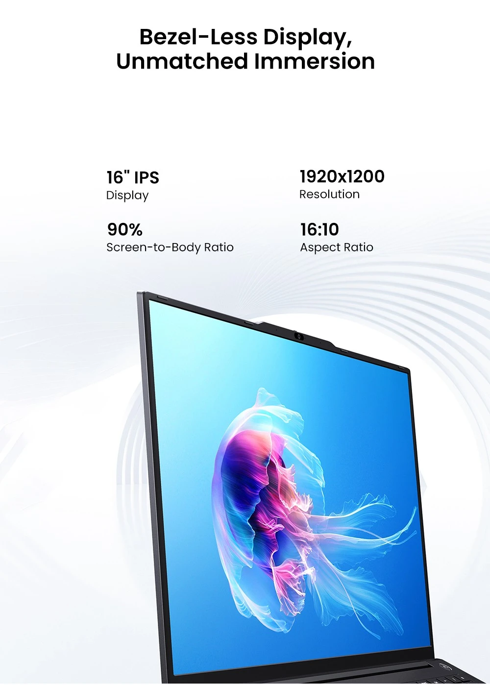 CHUWI CoreBook Plus laptop, 16 inch 1920x1200 IPS-scherm, AMD Ryzen 5 7430U 6 cores max. 4.3 GHz, 16 GB RAM 512 GB SSD, WiFi 6 Bluetooth 5.2, 2 * Type-C met volledige functionaliteit, 2 * USB 3.2, 1 * USB 2.0, 1 * TF-kaartsleuf, 1 * HDMI, 1 * RJ45, 1 * Audio