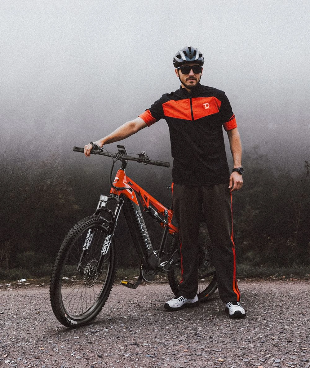 DUOTTS E29 Electric Bike, 250W Motor, 48V 13.5Ah Battery, 27.5 inch Tires, 25km/h Max Speed, 90km Range, Shimano Hydraulic Disc Brakes, DNM Air Suspension, Shimano 14-speed, Torque Sensor - Black Red