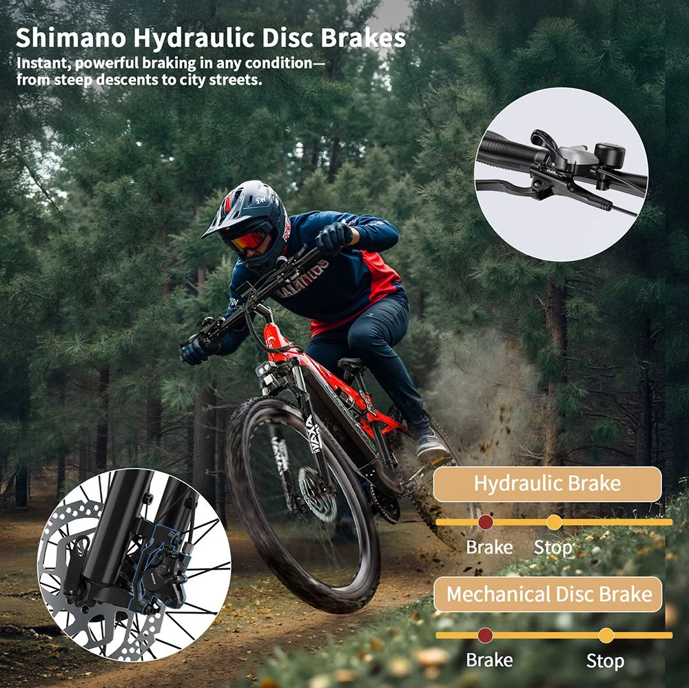 DUOTTS E29 Electric Bike, 250W Motor, 48V 13.5Ah Battery, 27.5 inch Tires, 25km/h Max Speed, 90km Range, Shimano Hydraulic Disc Brakes, DNM Air Suspension, Shimano 14-speed, Torque Sensor - Black Red