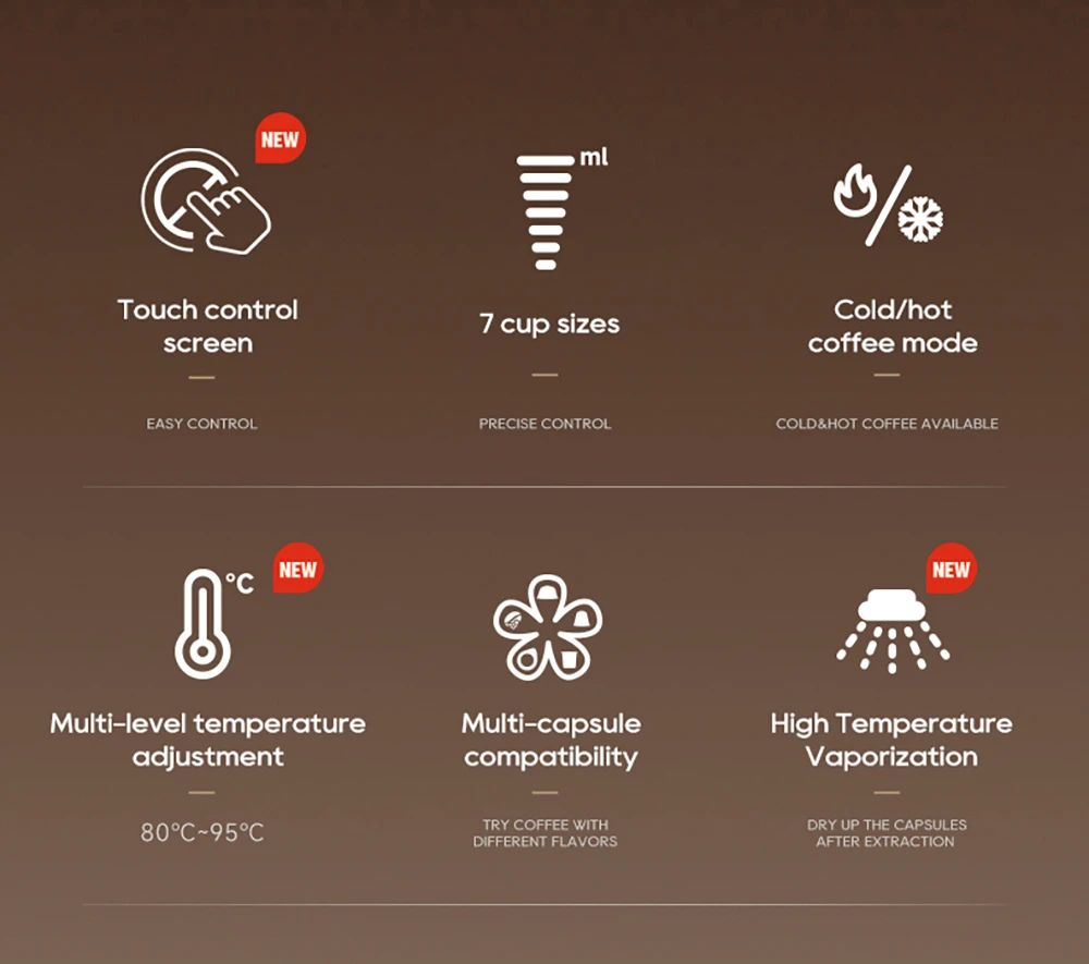 Machine à café à capsules HiBREW H2C 5 en 1, commandes tactiles intelligentes, 7 tailles de tasses, infusion chaude et froide, pression de 20 bars