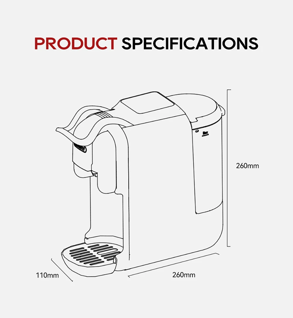 Machine à café à capsules HiBREW H2C 5 en 1, commandes tactiles intelligentes, 7 tailles de tasses, infusion chaude et froide, pression de 20 bars
