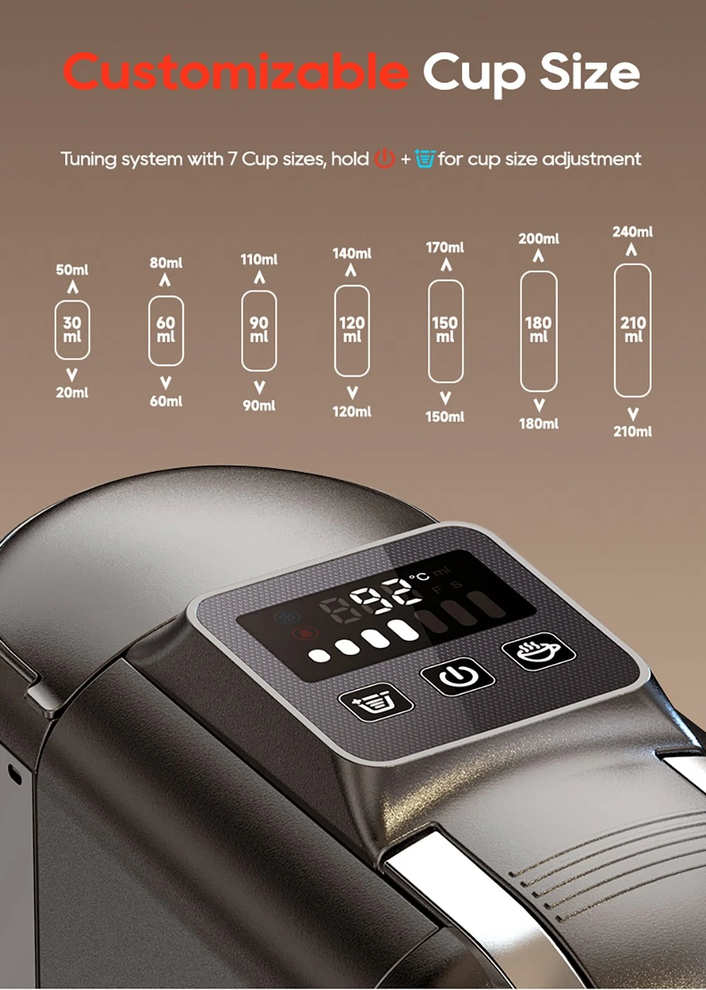 Machine à café à capsules HiBREW H2C 5 en 1, commandes tactiles intelligentes, 7 tailles de tasses, infusion chaude et froide, pression de 20 bars