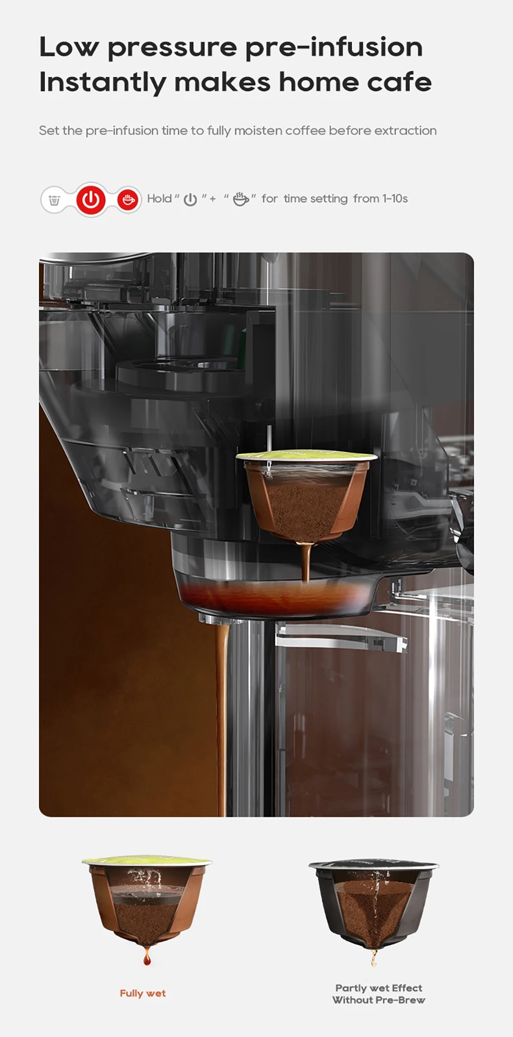 Machine à café à capsules HiBREW H2C 5 en 1, commandes tactiles intelligentes, 7 tailles de tasses, infusion chaude et froide, pression de 20 bars