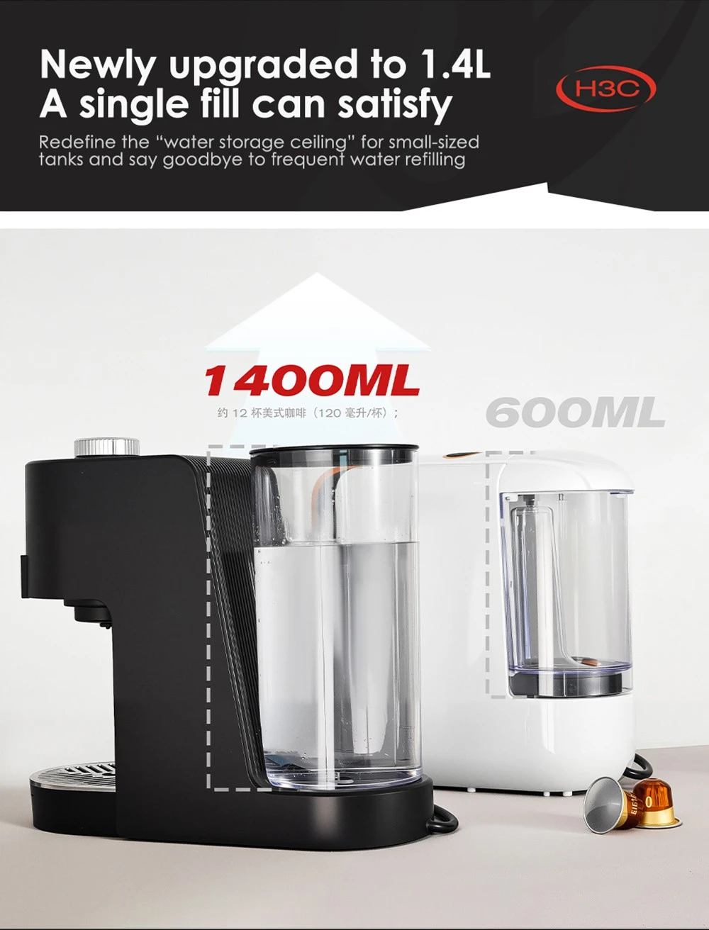 HiBREW H3C 3-in-1 Capsule Coffee Machine, 20Bar Pump, Hot/Cold Brew, 7-Temp Control, 1.4L Water Tank, for DG/NS Capsules & Ground Coffee - White