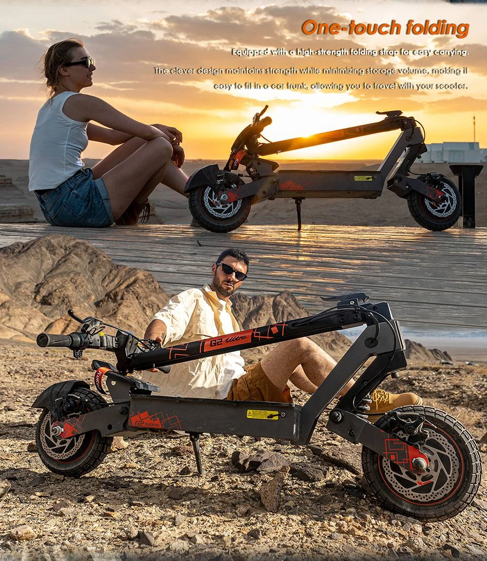 Trottinette électrique pliable KuKirin G2 Ultra, moteur 800 W x 2, batterie 48 V 18 Ah, pneus 10 pouces, vitesse maximale 50 km/h, autonomie maximale 55 km, freins à disque avant et arrière, amortisseurs à ressort avant et arrière