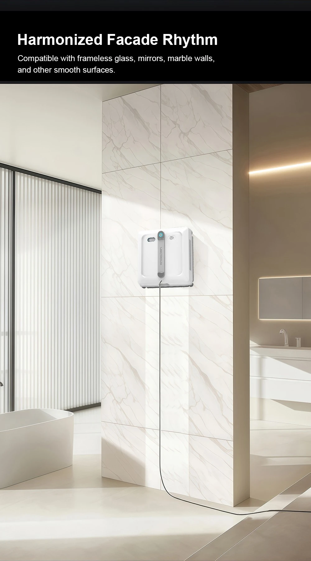 Robot lave-vitres Liectroux S9, double brosse à rouleaux, jet d'eau 6 directions, aspiration 9000 Pa, télécommande et application