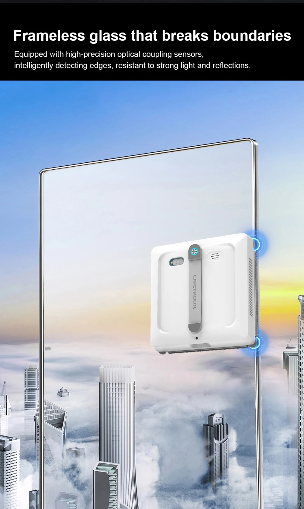 Robot lave-vitres Liectroux S9, double brosse à rouleaux, jet d'eau 6 directions, aspiration 9000 Pa, télécommande et application