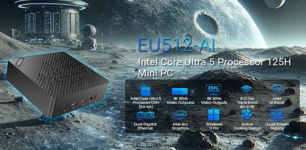 Oferty kuponów Geekbuying 2025.11.01. - Ponad 25 produktów! 56 Mini komputer MINIX Elite EU512-AI, procesor Intel Core Ultra 5-125H, 16 rdzeni, maks. 4.8 GHz, 16 GB pamięci RAM DDR5, dysk SSD o pojemności 512 GB, porty HDMI + DP + Thunderbolt 4 + wyświetlacz Type-C Quad 4K 60 Hz, Wi-Fi 6E, Bluetooth 5.3, 2 porty 2.5G RJ45, 4 porty USB 3.2, 1 gniazdo audio – wtyczka EU/US/UK