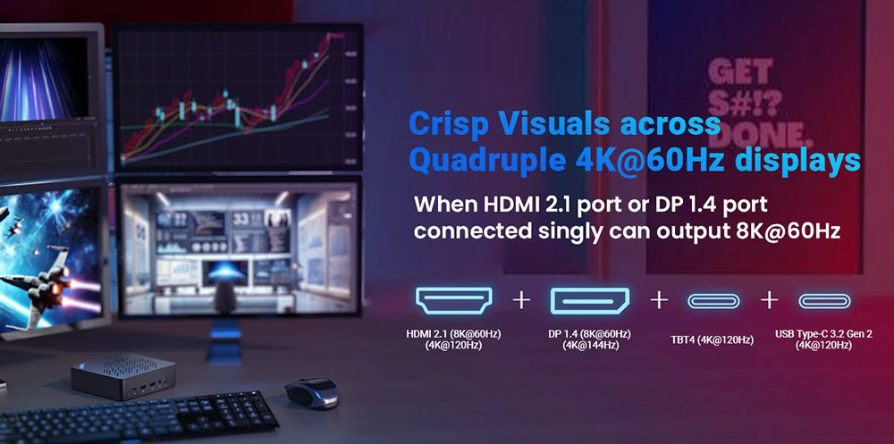 Mini PC MINIX Elite EU512-AI, processeur Intel Core Ultra 5-125H (16 cœurs, jusqu'à 4,8 GHz), 16 Go de RAM DDR5, SSD de 512 Go, ports HDMI, DP, Thunderbolt 4 et USB-C, écran 4K 60 Hz, Wi-Fi 6E, Bluetooth 5.3, 2 ports RJ45 2,5 GHz, 4 ports USB 3.2, 1 prise audio (prises EU/US/UK).