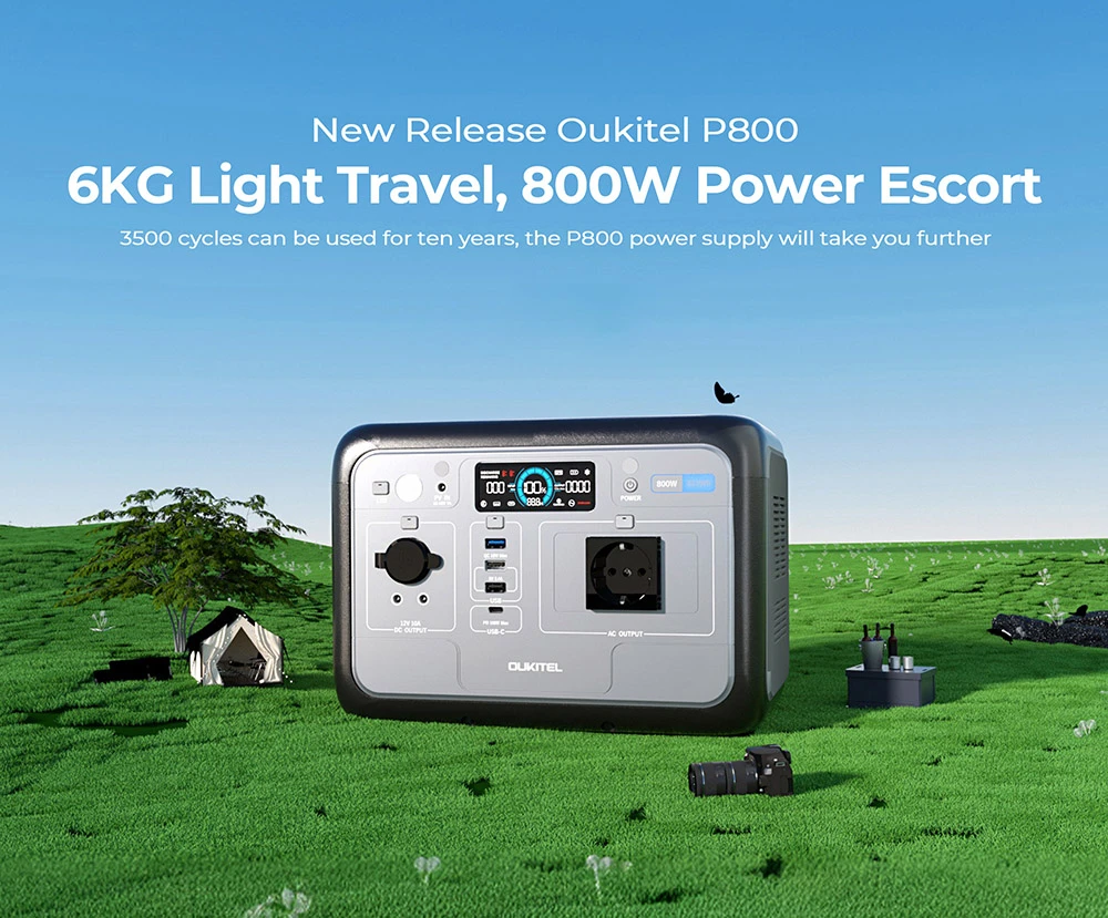 OULKITEL P800E Portable Power Station, 512Wh 800W Backup Battery with AC+DC Fast Charging, Solar Generator for Outdoor Camping Emergency
