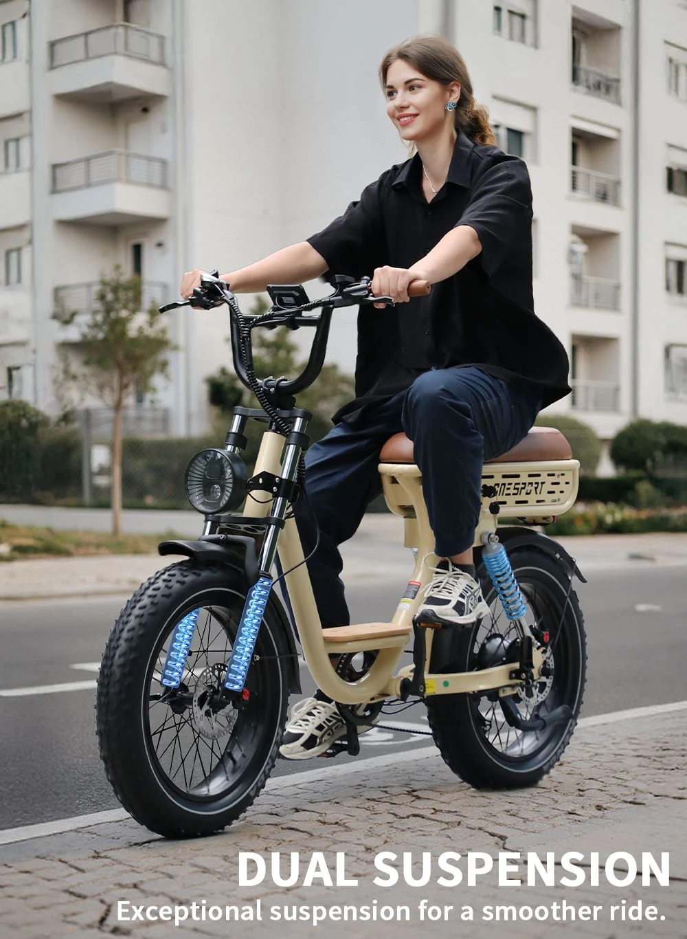 Onesport W77 Electric Bike, 500W Motor, 48V 18Ah Battery, 20*4 inch Tires, 25km/h Max Speed, 90km Range, Hydraulic Brake, Dual Suspension, Shimano 7-speed