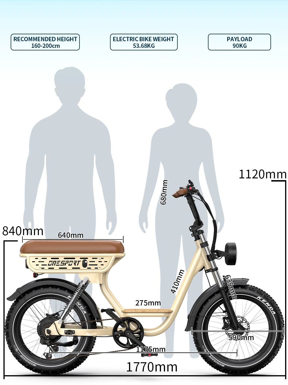 Onesport W77 Electric Bike, 500W Motor, 48V 18Ah Battery, 20*4 inch Tires, 25km/h Max Speed, 90km Range, Hydraulic Brake, Dual Suspension, Shimano 7-speed