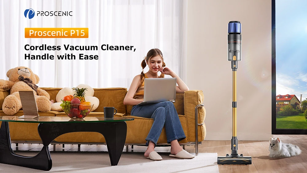 Výprodej Proscenic na Geekbuying, vysavače, bezolejové trouby 7 Bezdrátový tyčový vysavač Proscenic P15, výkonný sací výkon 50 kPa 580 W, doba provozu 70 minut, kartáč proti zamotání, zelené světlo, 6vrstvý filtr