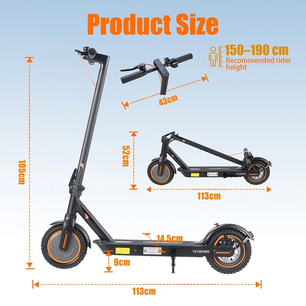 Trottinette électrique TWOFISH V1 MAX, moteur 400 W, batterie 36 V 10,4 Ah, pneus 10 pouces, vitesse maximale 32 km/h, autonomie 25 km, frein à disque arrière, écran LCD
