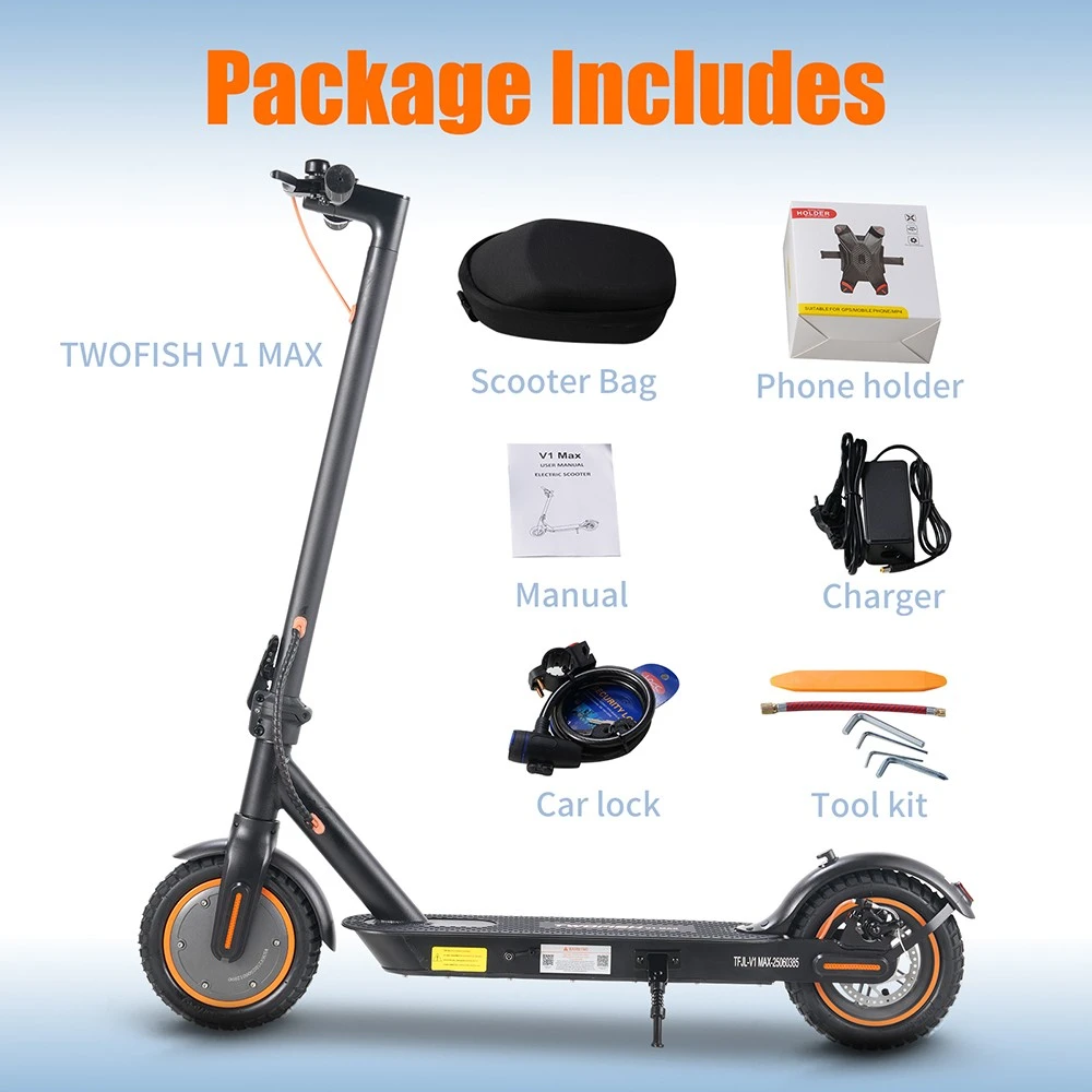 TWOFISH V1 MAX Electric Scooter, 400W Motor, 36V 10.4Ah Battery, 10 inch Tires, 32km/h Max Speed, 25km Range, Rear Disc Brake, LCD Display
