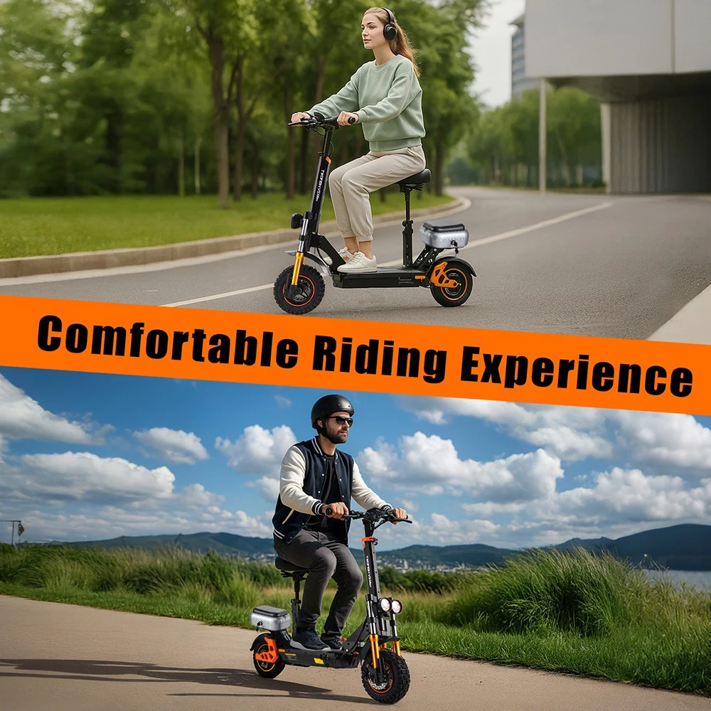 Trottinette électrique TWOFISH V5 MAX avec siège, moteur 800 W, batterie 48 V 18 Ah, pneus avant 11 pouces et arrière 10 pouces, vitesse maximale 45 km/h, autonomie 45 km, freins à disque avant et arrière, double suspension avant et arrière, écran LCD