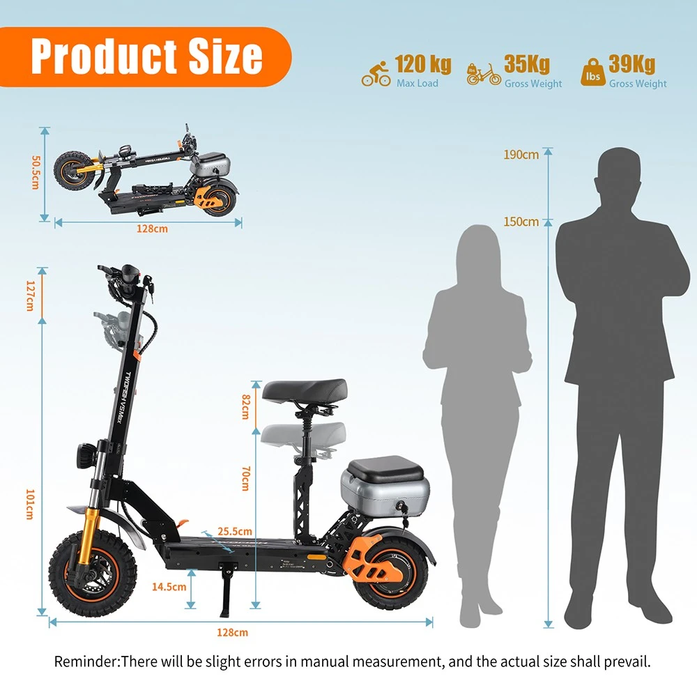 Trottinette électrique TWOFISH V5 MAX avec siège, moteur 800 W, batterie 48 V 18 Ah, pneus avant 11 pouces et arrière 10 pouces, vitesse maximale 45 km/h, autonomie 45 km, freins à disque avant et arrière, double suspension avant et arrière, écran LCD