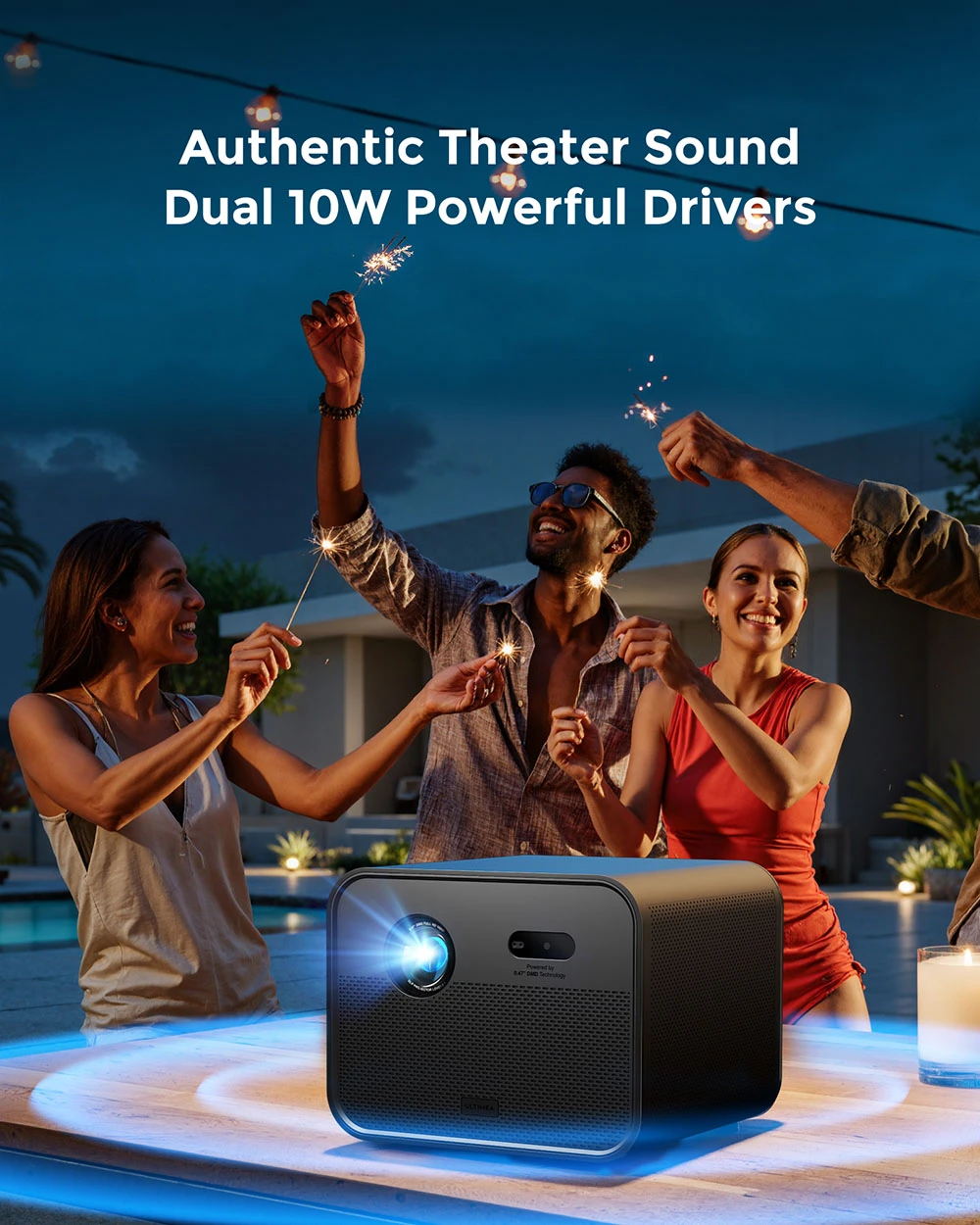 Ultimea Poseidon E100 Projector, 1800 ANSI, Native 1080P, 4K Decoding, Auto Focus & 6D Auto Keystone, Active 3D Image, 10W*2 Dolby Audio, Google TV