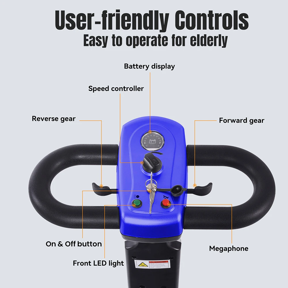 Unificare Lucas Pro Four-wheeled Scooter, 180W Motor, 24V 12Ah Battery, 8 inch Tires, 6km/h Max Speed, 20km Range, Magnetic Brake, 190kg Max Load - Blue