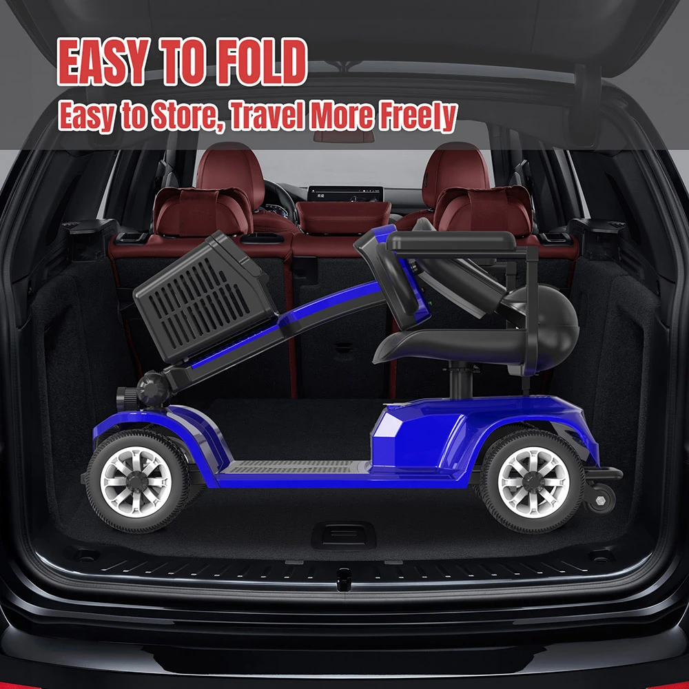 Unificare Lucas Pro Four-wheeled Scooter, 180W Motor, 24V 12Ah Battery, 8 inch Tires, 6km/h Max Speed, 20km Range, Magnetic Brake, 190kg Max Load - Blue