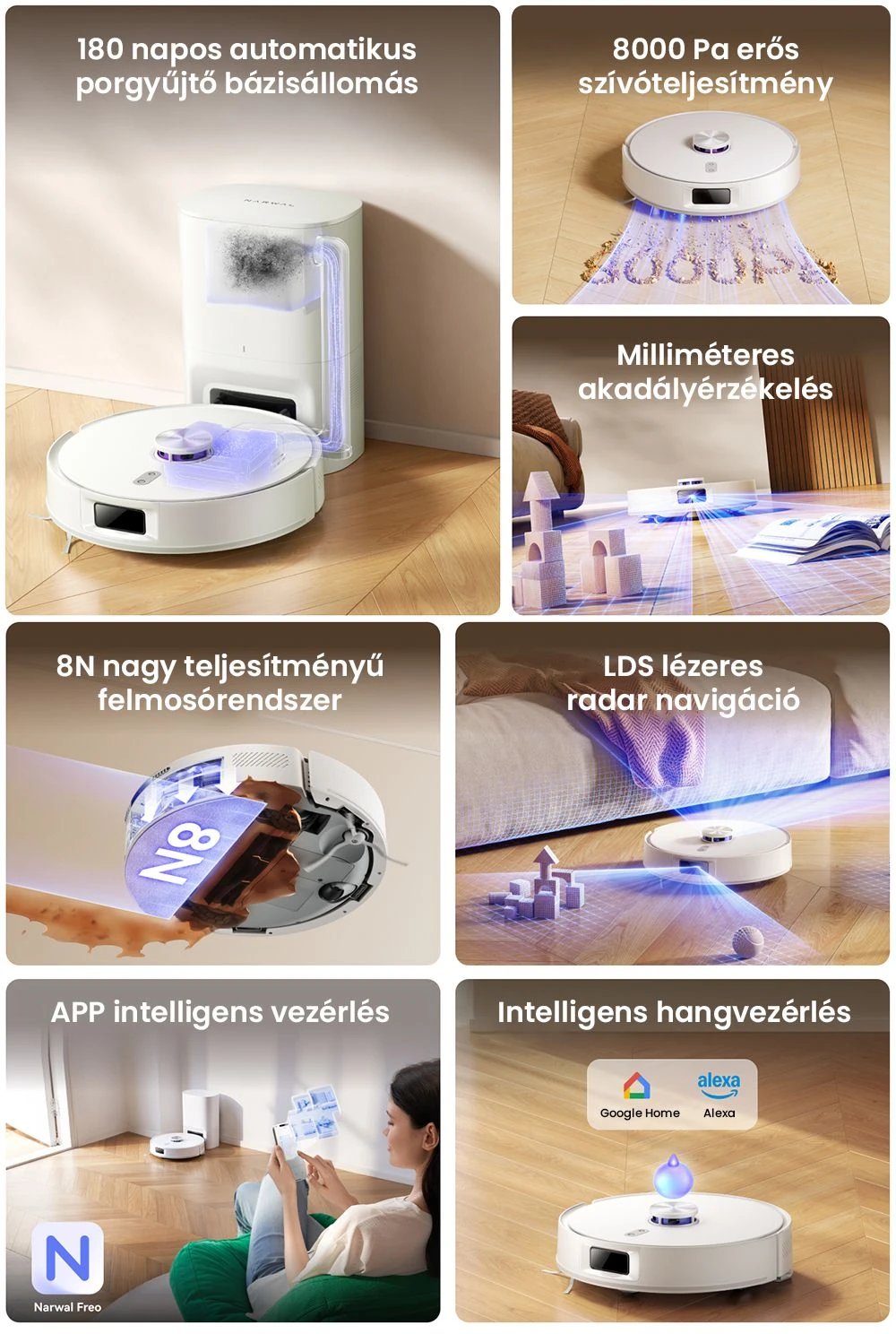 Odkurzacz Narwal Freo S – nie musisz go dotykać przez 180 dni! 2 Widok z góry robota odkurzającego Narwal Freo S, z widocznym czujnikiem LDS LiDAR