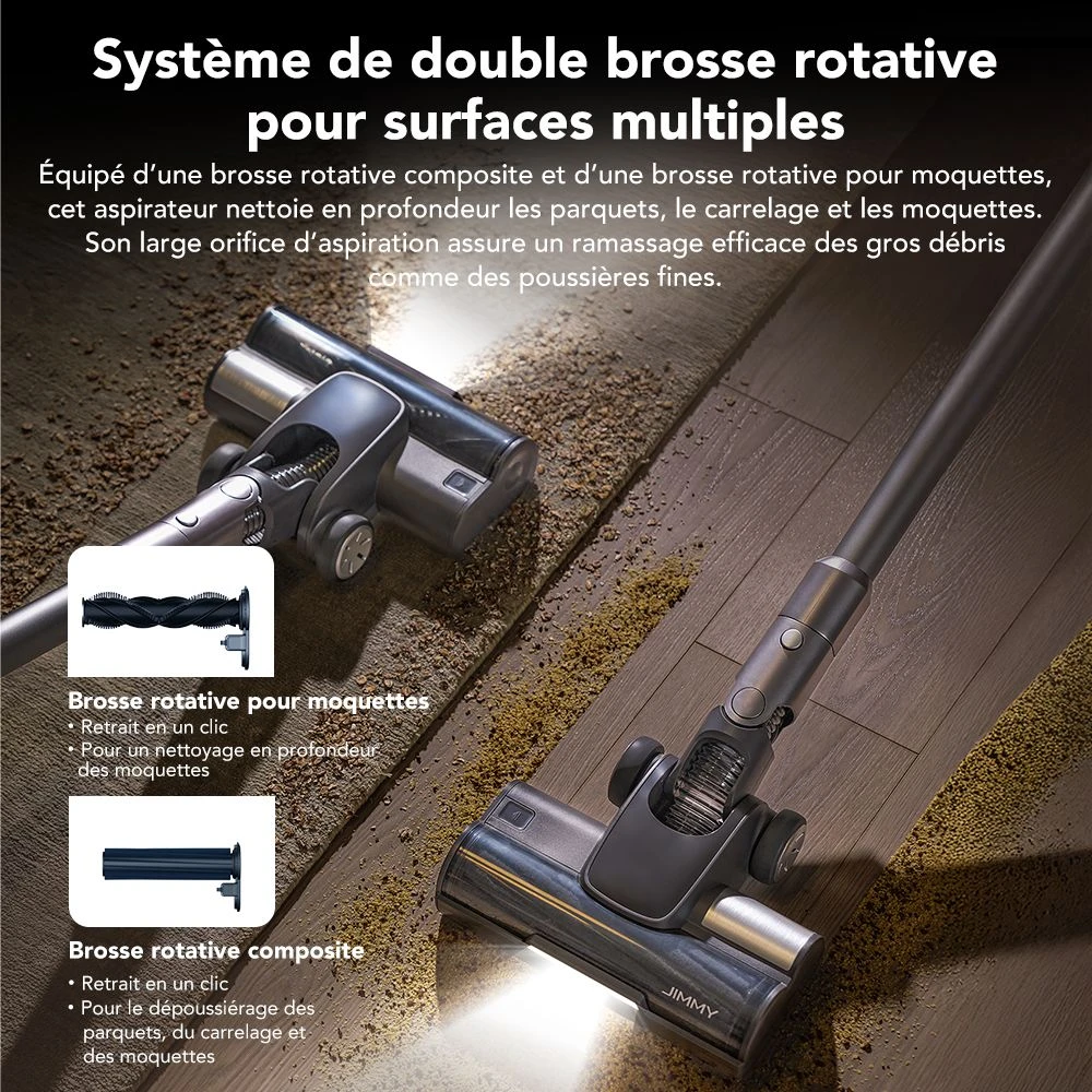 Jimmy H11 Pro Aspirateur sans fil, aspiration 700 W/260 AW, autonomie 90 min, tube flexible, 7 outils de nettoyage, affichage LED, pour tapis/sols durs - Gris foncé