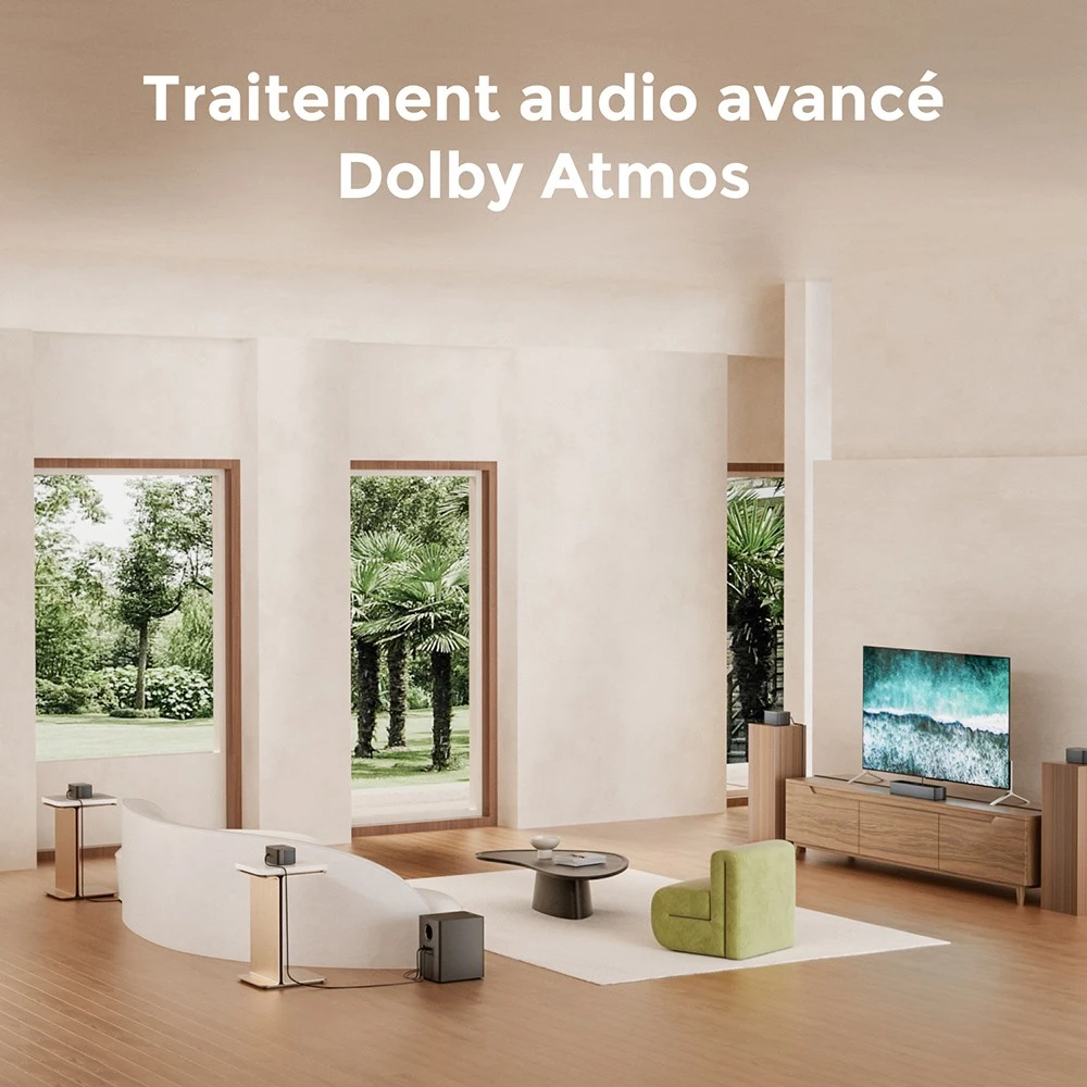 Ultimea Poseidon D80 Boom 7.1 Barre de son avec caisson de basses, Dolby Atmos, puissance de crête de 500 W, contrôle via application, égaliseur 10 bandes, 121 matrices d'égalisation prédéfinies, Bluetooth 5.3