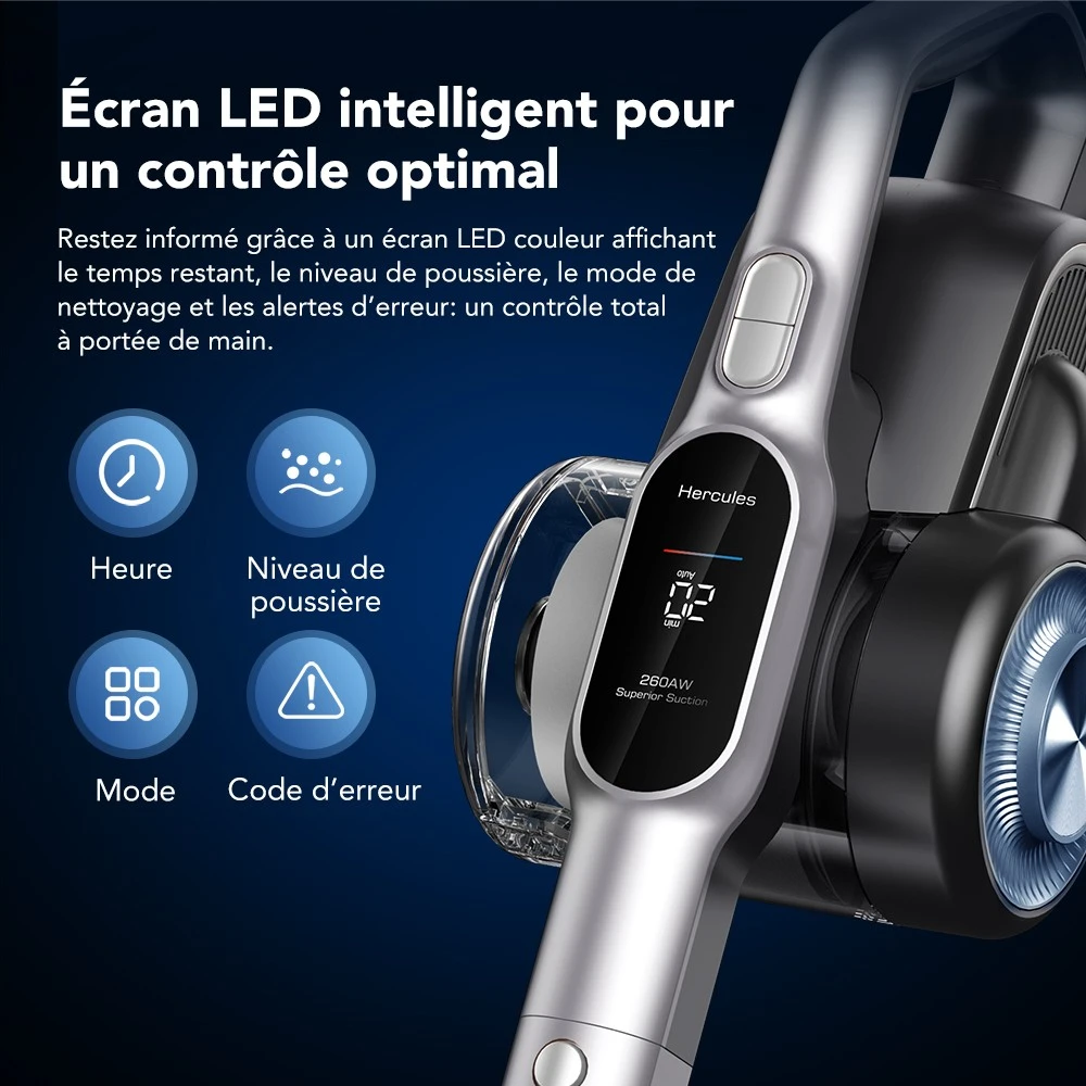 Jimmy H11 Pro Aspirateur sans fil, aspiration 700 W/260 AW, autonomie 90 min, tube flexible, 7 outils de nettoyage, affichage LED, pour tapis/sols durs - Gris foncé