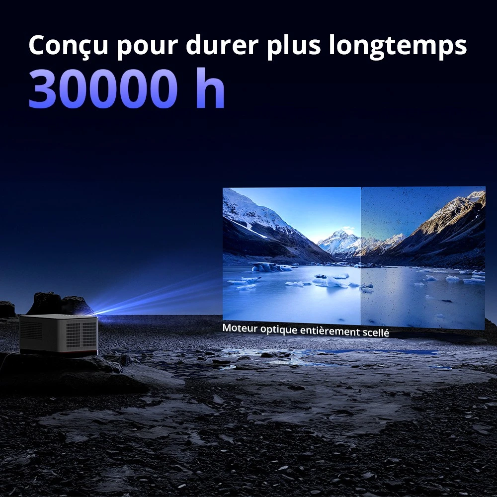 Projecteur TV Android ETOE Whale Pro, résolution native 1080p, 1500 ANSI, décodage 4K, mise au point automatique et correction trapézoïdale automatique, 2 haut-parleurs stéréo 10 W, Wi-Fi double bande