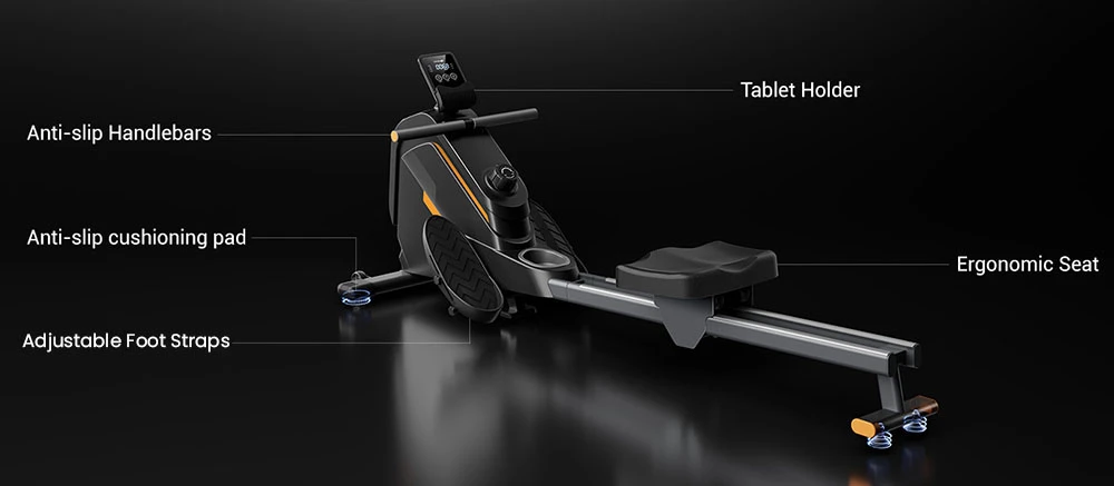 ROBORE UR30 Rower Machine, Rameur magnétique 16 niveaux, rail 126cm, silencieux, charge max 160kg