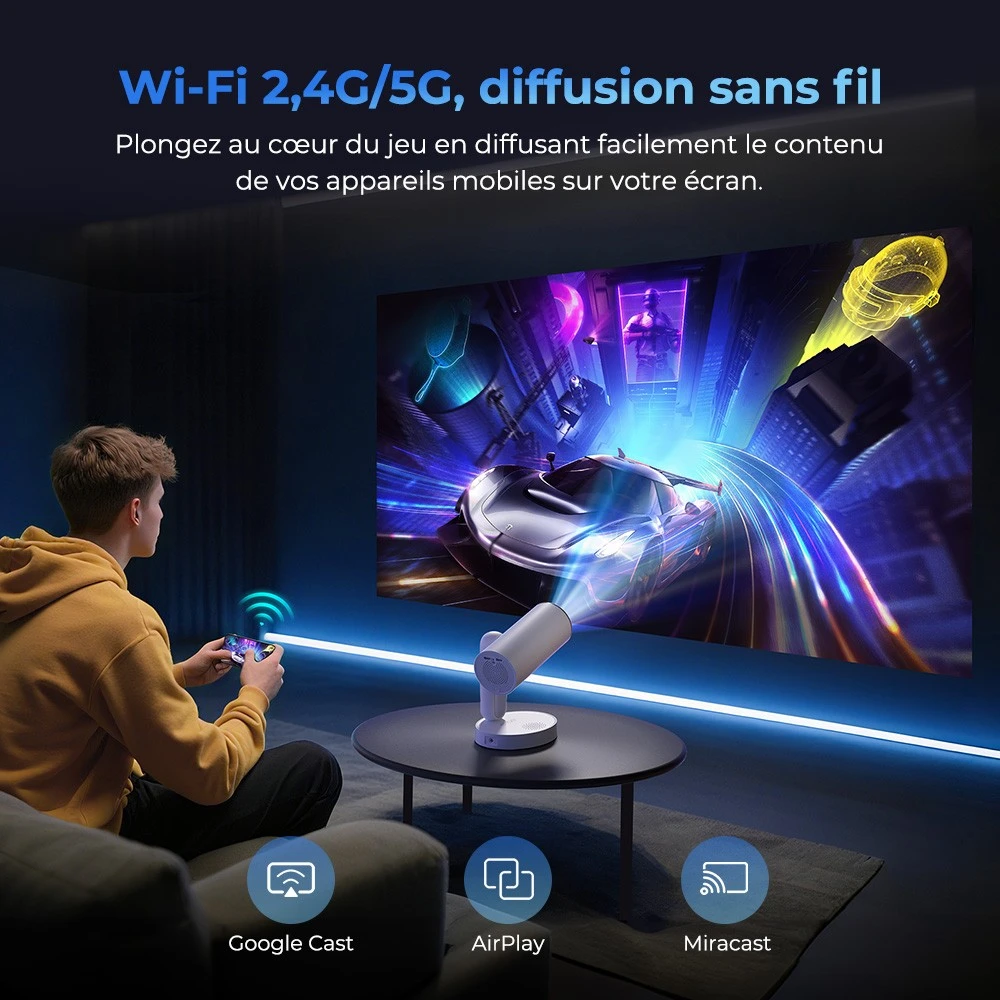 ETOE Starfish Plus Projecteur, Google TV intégré, rotation à 140°, 1080p natif, 300 ANSI, décodage 4K, veilleuse tactile, correction automatique du trapèze et mise au point automatique