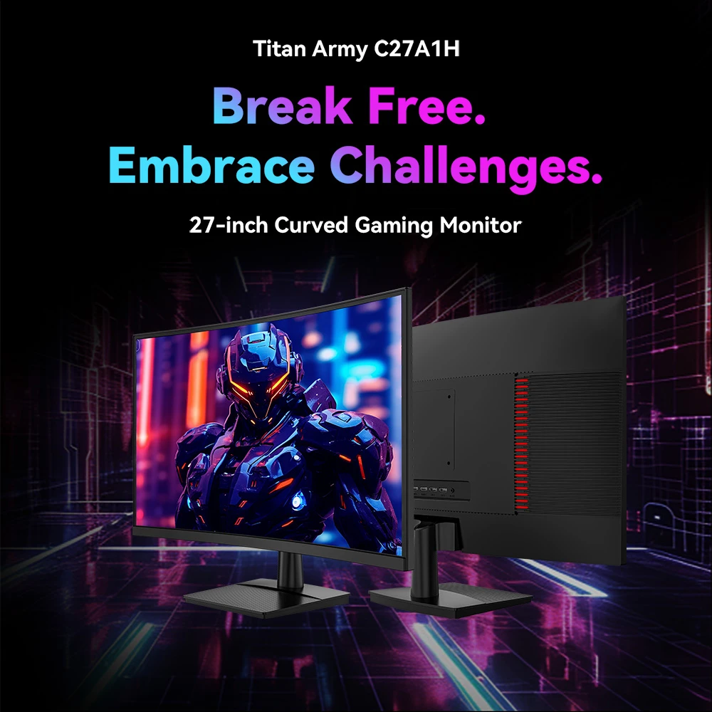 TITAN ARMY C27A1H Écran gaming, écran VA incurvé 27 pouces 1500R, résolution 1920 x 1080, taux de rafraîchissement de 300 Hz, temps de réponse à gris 1 ms, FreeSync, OD dynamique, 10 modes de scénario, 2 ports HDMI 2.0, 2 ports DP 1.4, 1 port audio