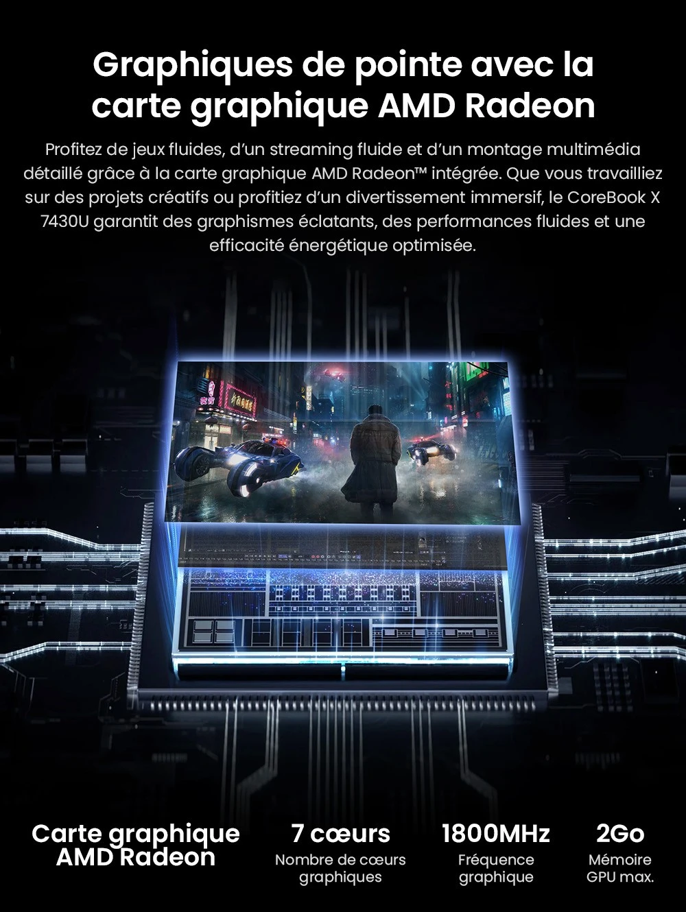 Ordinateur portable CHUWI CoreBook X, écran 14 pouces 2160 x 1440, processeur AMD Ryzen 5 7430U 6 cœurs cadencé à 4,3 GHz maximum, 16 Go de RAM, SSD 512 Go, Wi-Fi 6, Bluetooth 5.2, batterie 4 000 mAh, clavier rétroéclairé, 1 port Type-C complet, 2 ports USB 3.0, 1 port HDMI 1.4, 1 emplacement pour carte TF, 1 prise casque.