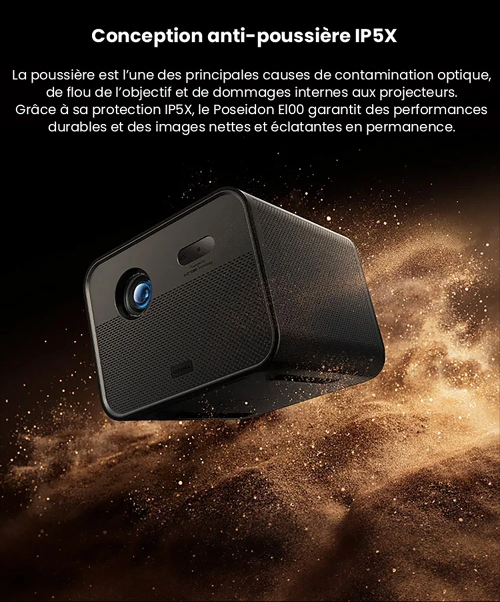 Ultimea Poseidon E100 Projecteur, 1800 ANSI, 1080P natif, décodage 4K, mise au point automatique et correction keystone 6D, image 3D active, Intervenants 10W*2, Google TV